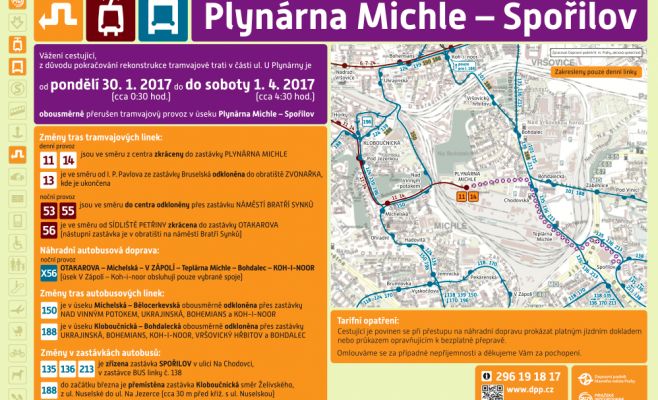 В Праге временно не будут ездить трамваи между районами Михле и Споржилов