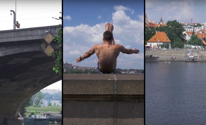 Видео: экстремалы прыгали в реку Влтаву с пражских мостов