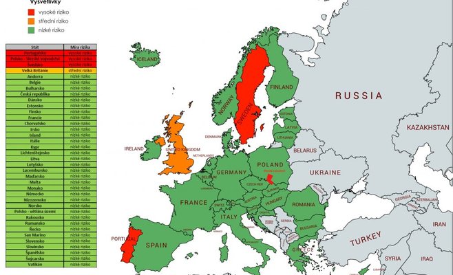 Министерство здравоохранения ЧР обновило светофор. Низкий риск заражения теперь и в Бельгии