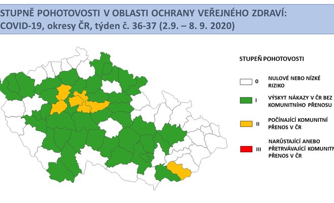 Минздрав обновил светофор: оранжевый цвет распространился на окрестности Праги