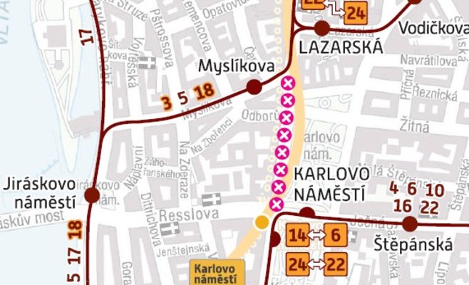 С понедельника, 24 октября, в Праге начнется ремонт трамвайной линии на Карловой площади