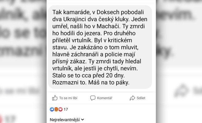 Очередная ложь об украинцах: полиция предостерегает от заявлений о ножевом ранении чешской пары в Доксах