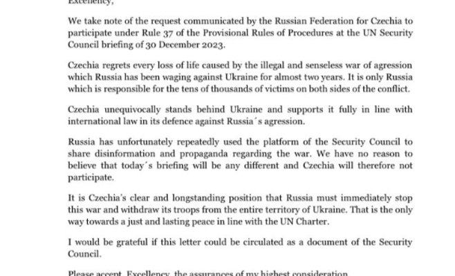 Все будет как всегда. Чехия направила в СБ ООН письмо с объяснением своего отсутствия на заседании