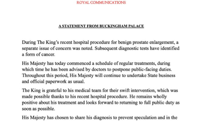 Король Карл III болен раком