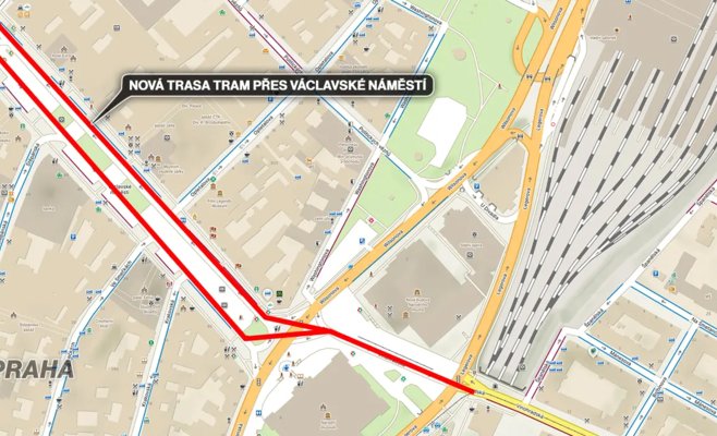 Трамвайные пути будут проложены на Вацлавской площади