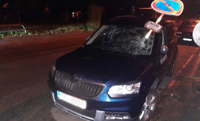 В Брно пьяный молодой человек вонзил дорожный знак в лобовое стекло автомобиля: ему грозит тюрьма