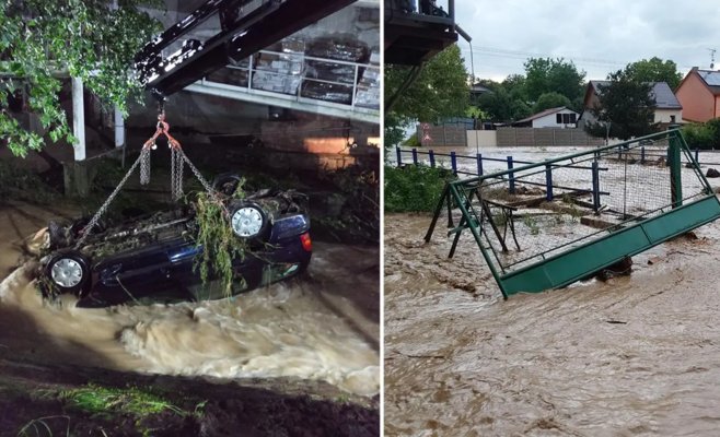 Молниеносные наводнения накрыли семь деревень в районе Пршеров, вода уносила даже машины