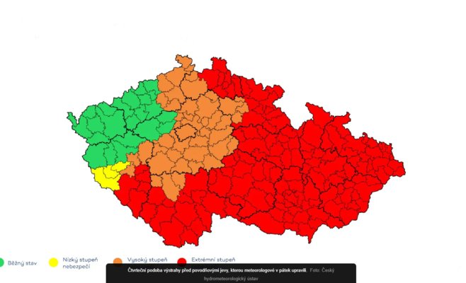Почти вся Чехия «красная»: метеорологи усилили предупреждения о наводнениях и сильных дождях