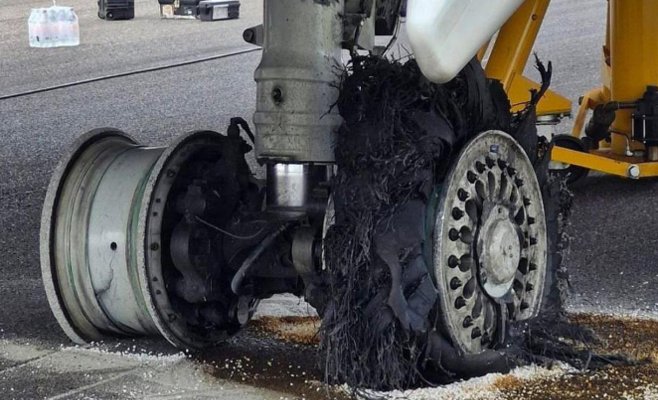 ЧП при посадке в Бергамо: у Boeing взорвались четыре шины, оставив на взлётной полосе глубокую борозду