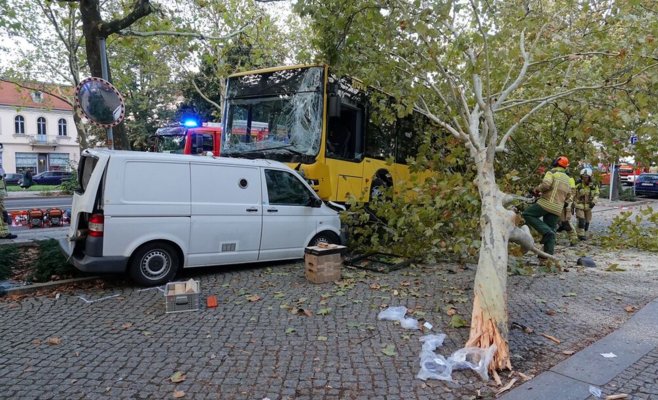 Автобус в Дрездене врезался в дерево и упал на фургон: 30 пострадавших