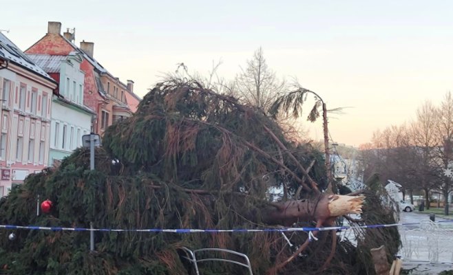 На площади в Литвинове упала рождественская елка