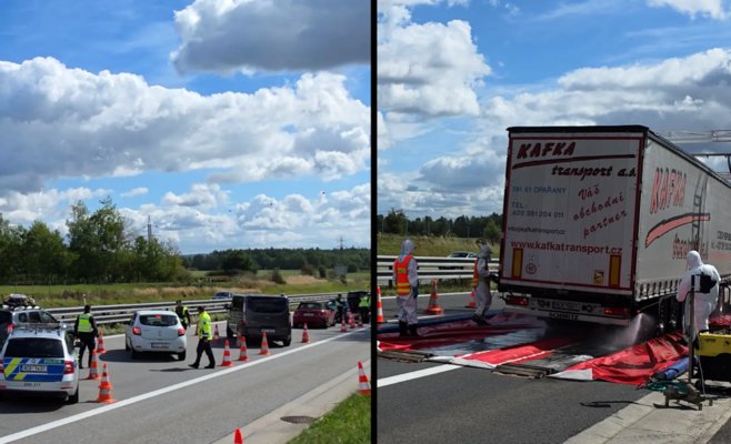 Десятки полицейских разбили лагерь на трассе D3 у Табора и сутками проверяют автомобили
