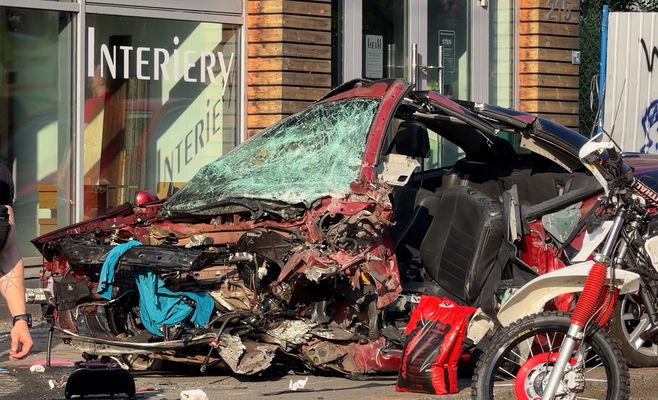 Prague: Driver dies after overtaking manoeuvre sends car into tram and motorbike
