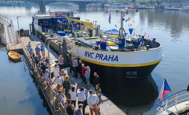 New floating service station for boats launches on the Vltava in Prague