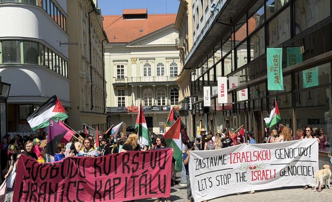 Pro-Palestinian activists stage protest in central Prague during Prague Pride