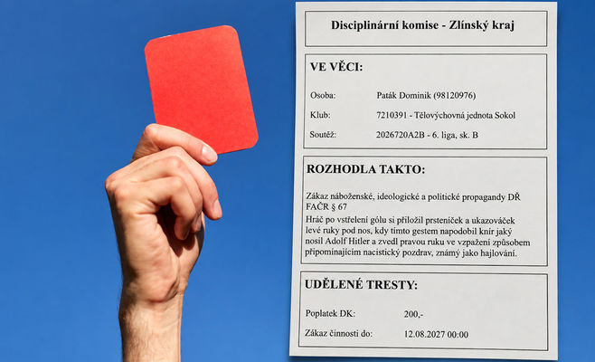 Footballer from the Zlín Region banned for a year over Hitler moustache gesture and Nazi salute