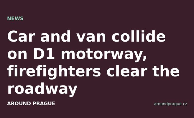Car and van collide on D1 motorway, firefighters clear the roadway