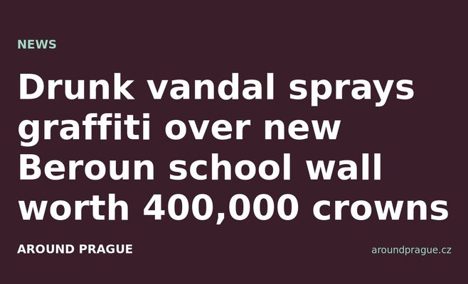 Drunk vandal sprays graffiti over new Beroun school wall worth 400,000 crowns