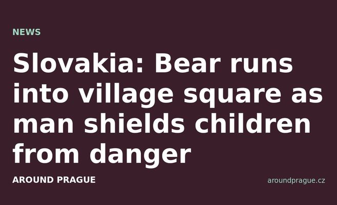 Slovakia: Bear runs into village square as man shields children from danger