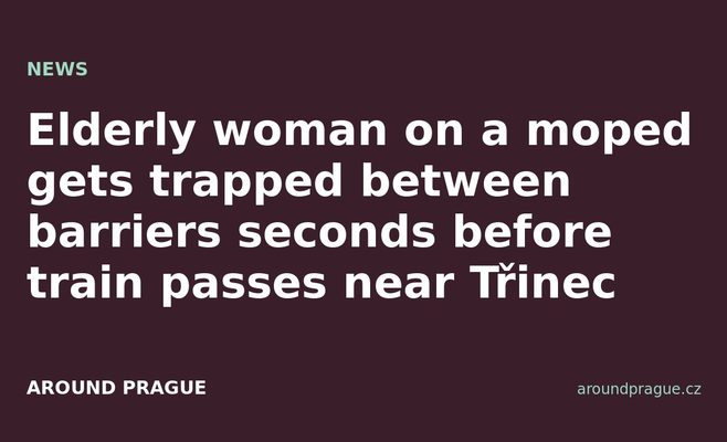 Elderly woman on a moped gets trapped between barriers seconds before train passes near Třinec