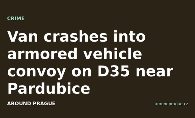 Van crashes into armored vehicle convoy on D35 near Pardubice
