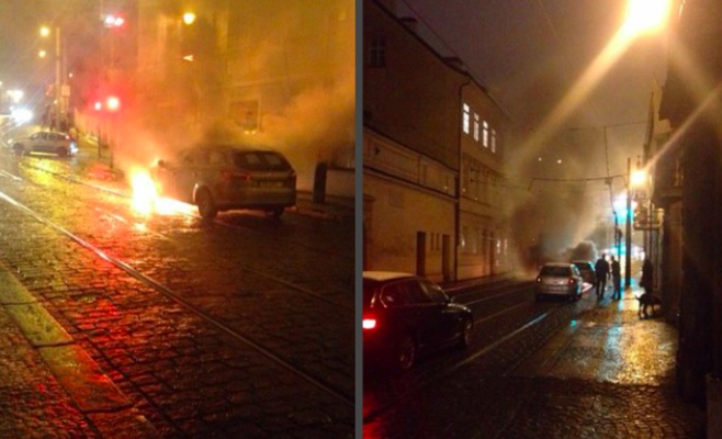 В Праге загорелся, а затем и взорвался автомобиль