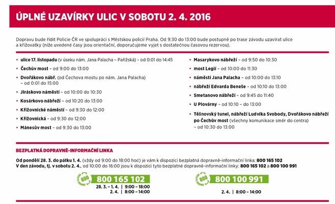 В связи с пражским полумарафоном будет ограничено движение транспорта