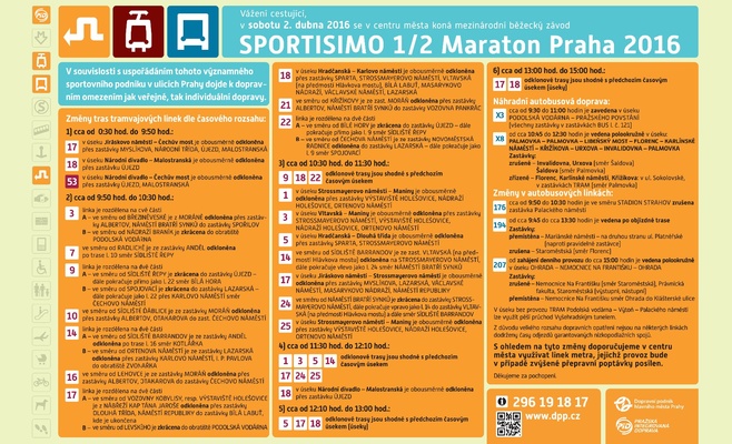 В связи с пражским полумарафоном будет ограничено движение транспорта