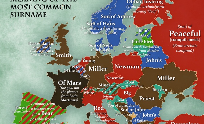 Чешский лингвист создал карту самых распространённых фамилий в Европе
